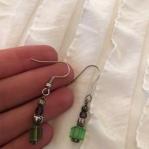 Jewelry - Handmade Green Purple Beaded Dangle Earrings Jewelry - Handmade Green Purple Beaded Dangle Earrings